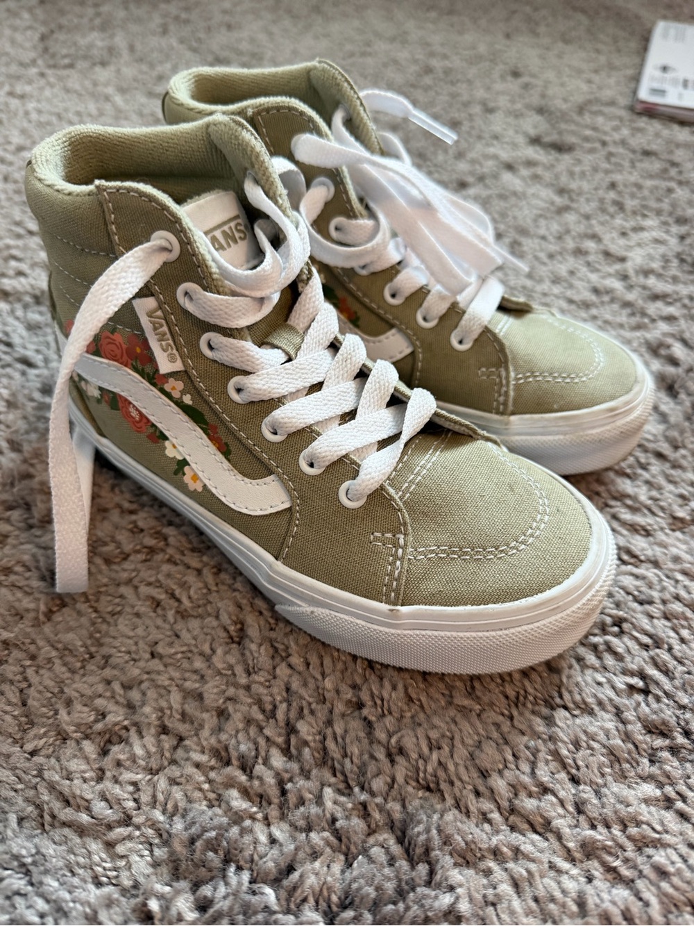 Vans Kids Olive High-Top Sneakers with Floral Side Stripe